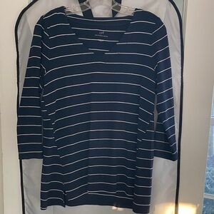 J. Jill Navy and White Striped Long Sleeve Top